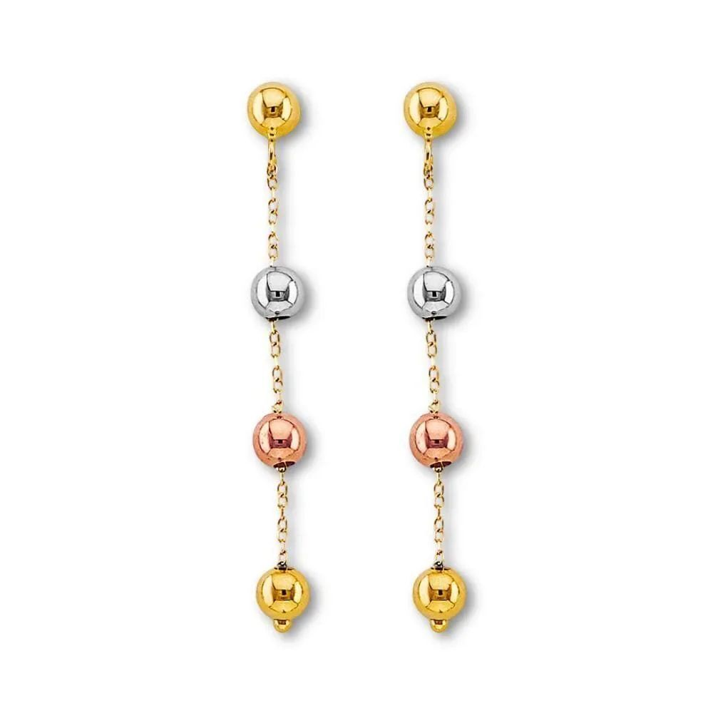 14KāTri-Color Gold Hanging Ball Earrings By Tehrani Jewelry